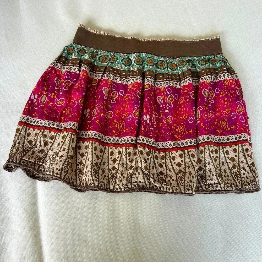 MUDD Y2K Style Bohemian Paisley Print Flowy Rayon Knit Mini Skirt | Junior's 14
